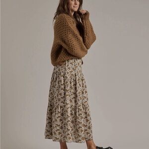 Rylee + Cru Floral A-Line Skirt in Brown and Cream